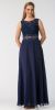 Mock Two Piece Lace Bodice Floor Length Prom Dress in Navy